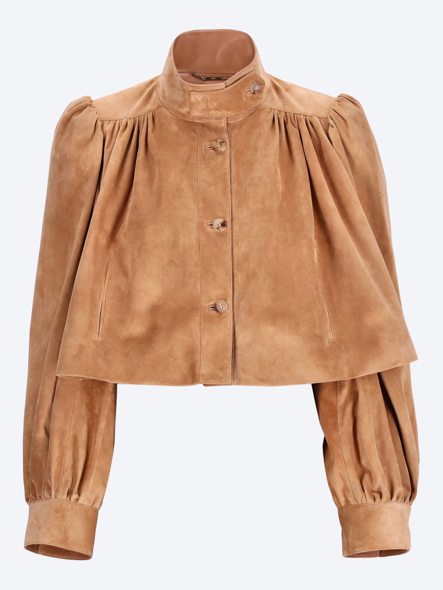 Veste boule froncée en cuir suédé 1