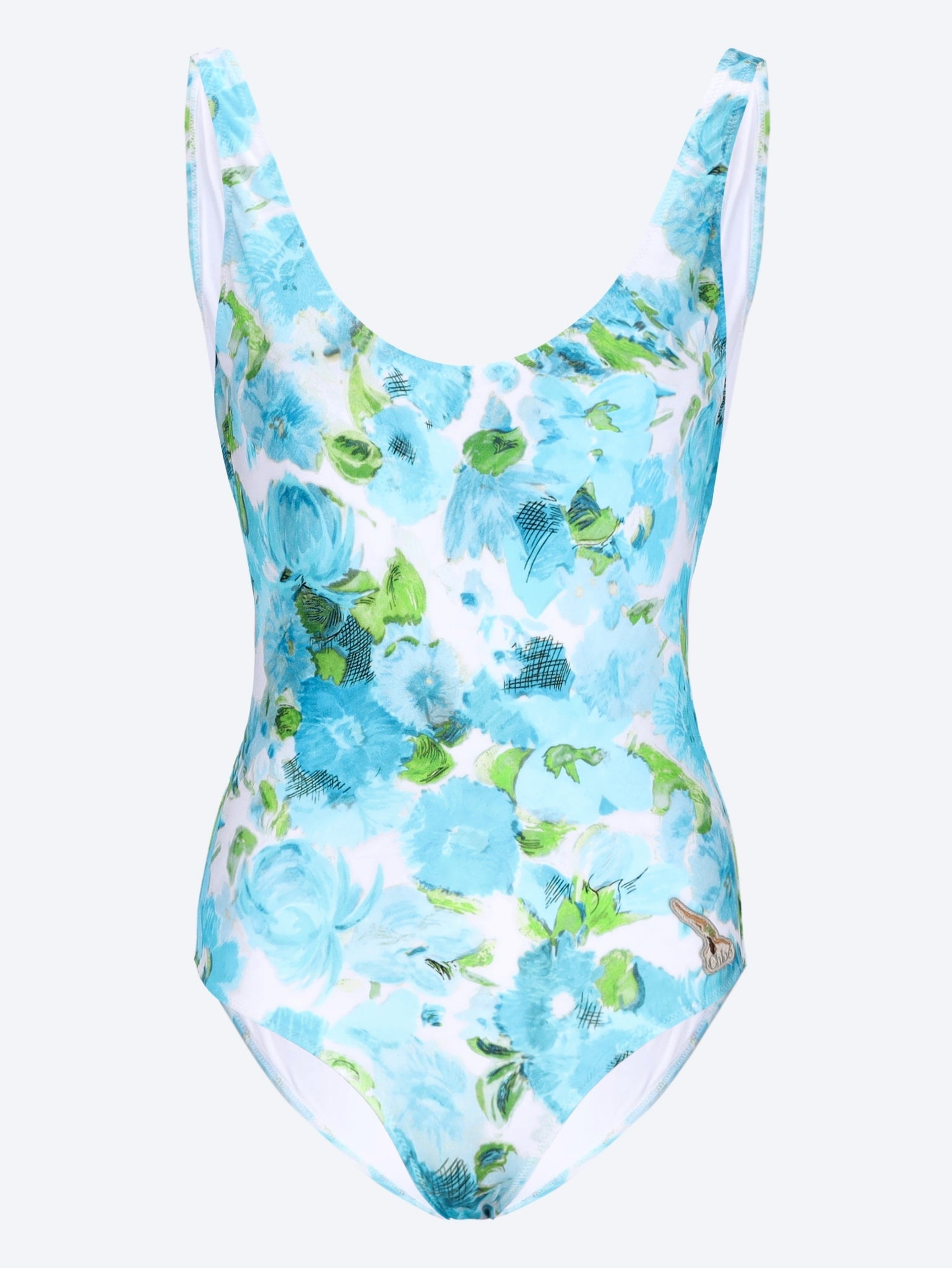 Aqua flowers print swimsuitm 1