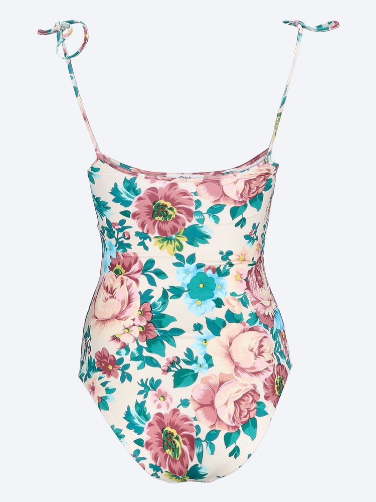 Bouquet print knotted-strap swimsuit 2