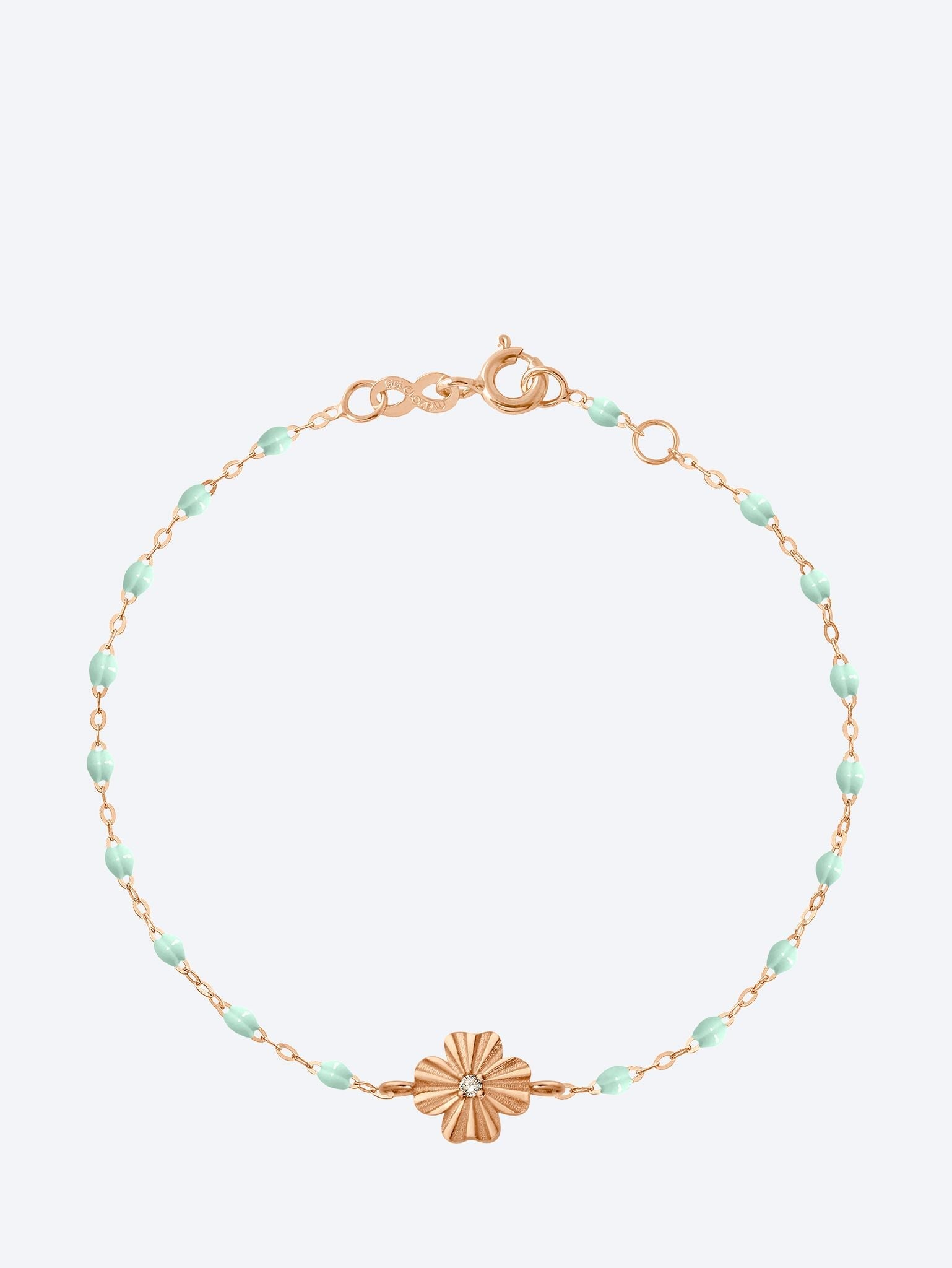 Bracelet trefle lumiere diamant or rose jade 17 cm 1