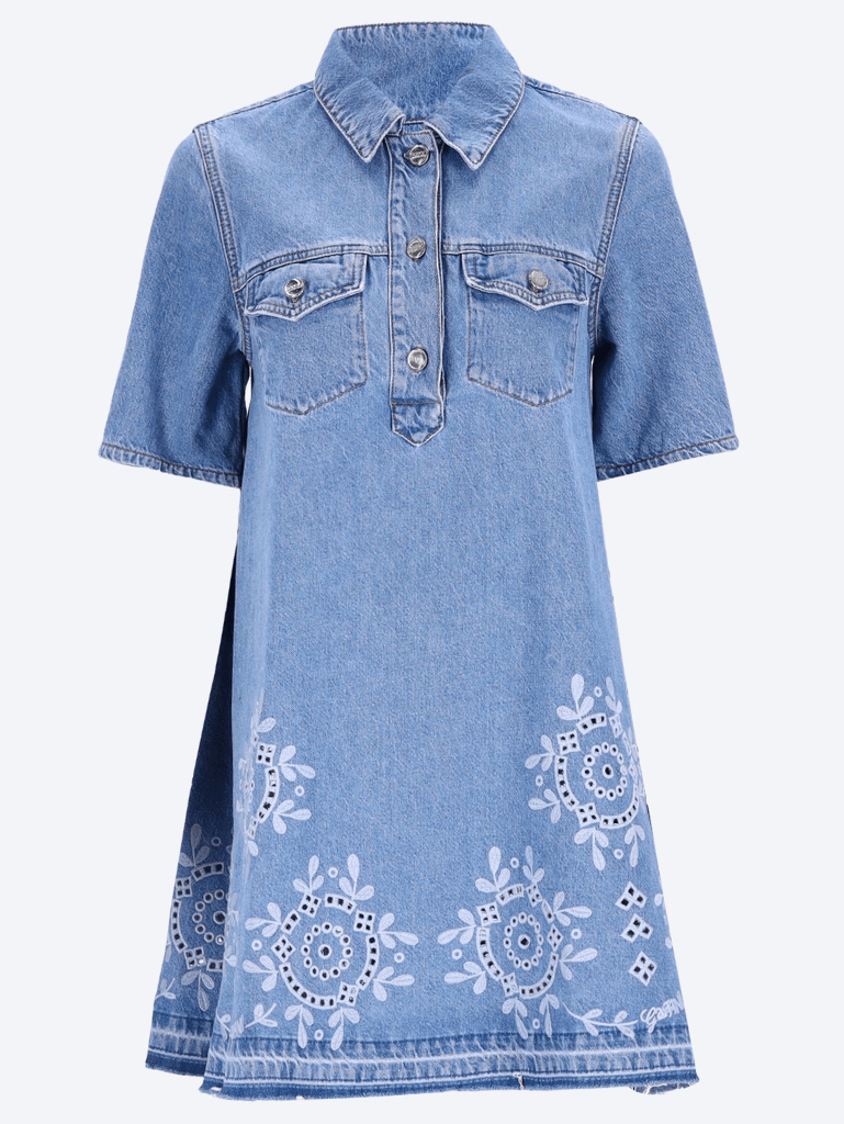Broderie anglaise denim mini dress 1
