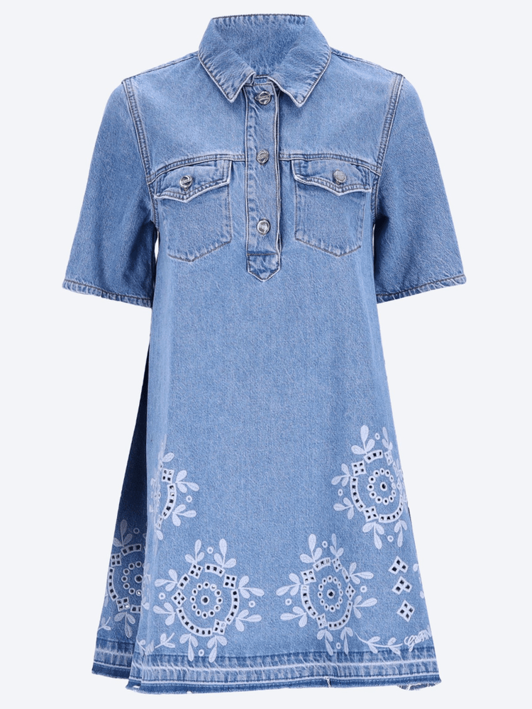 Broderie anglaise denim mini dress 1