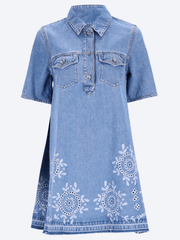 Broderie anglaise denim mini dress ref: