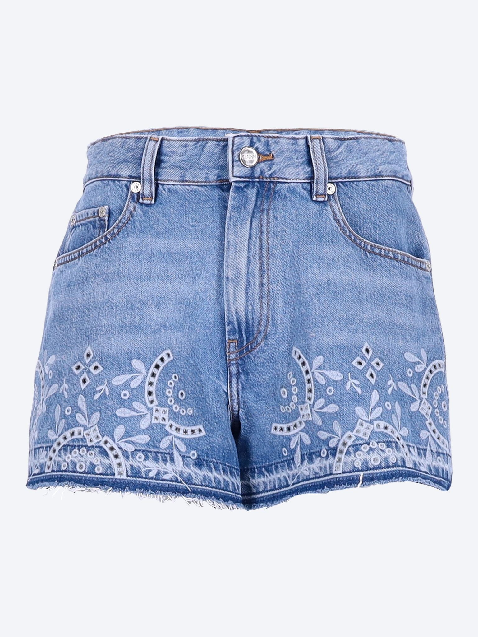 Broderie anglaise denim shorts 1