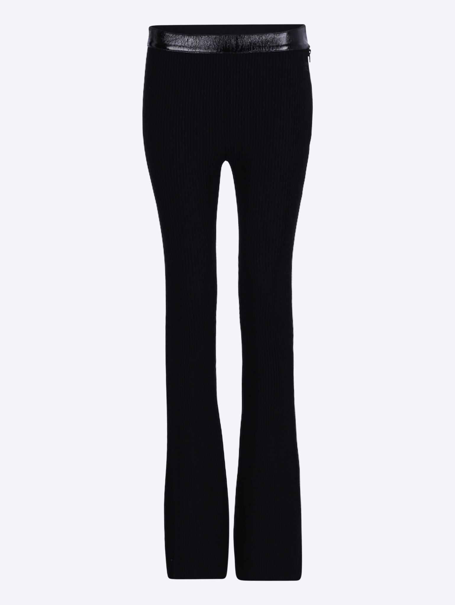 Contrasted vinyl rib knit pants 1