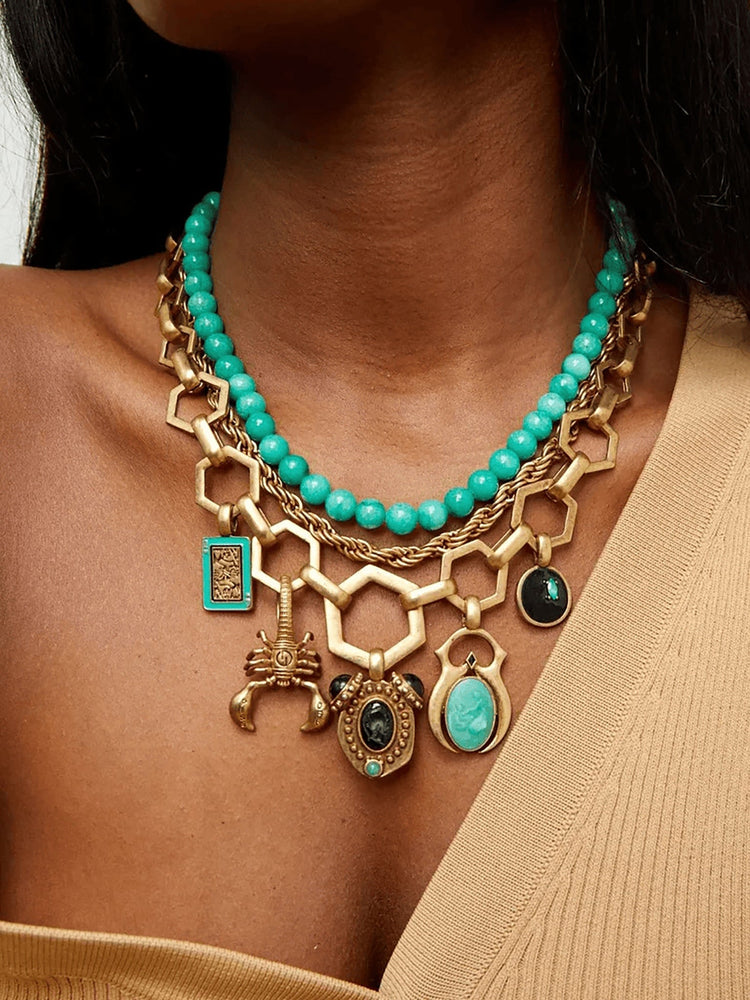 Ezra necklace beads gold plated 2