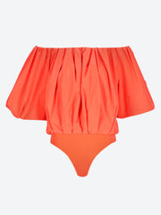 Orange gathered bodysuit with puffed sleeves ref: