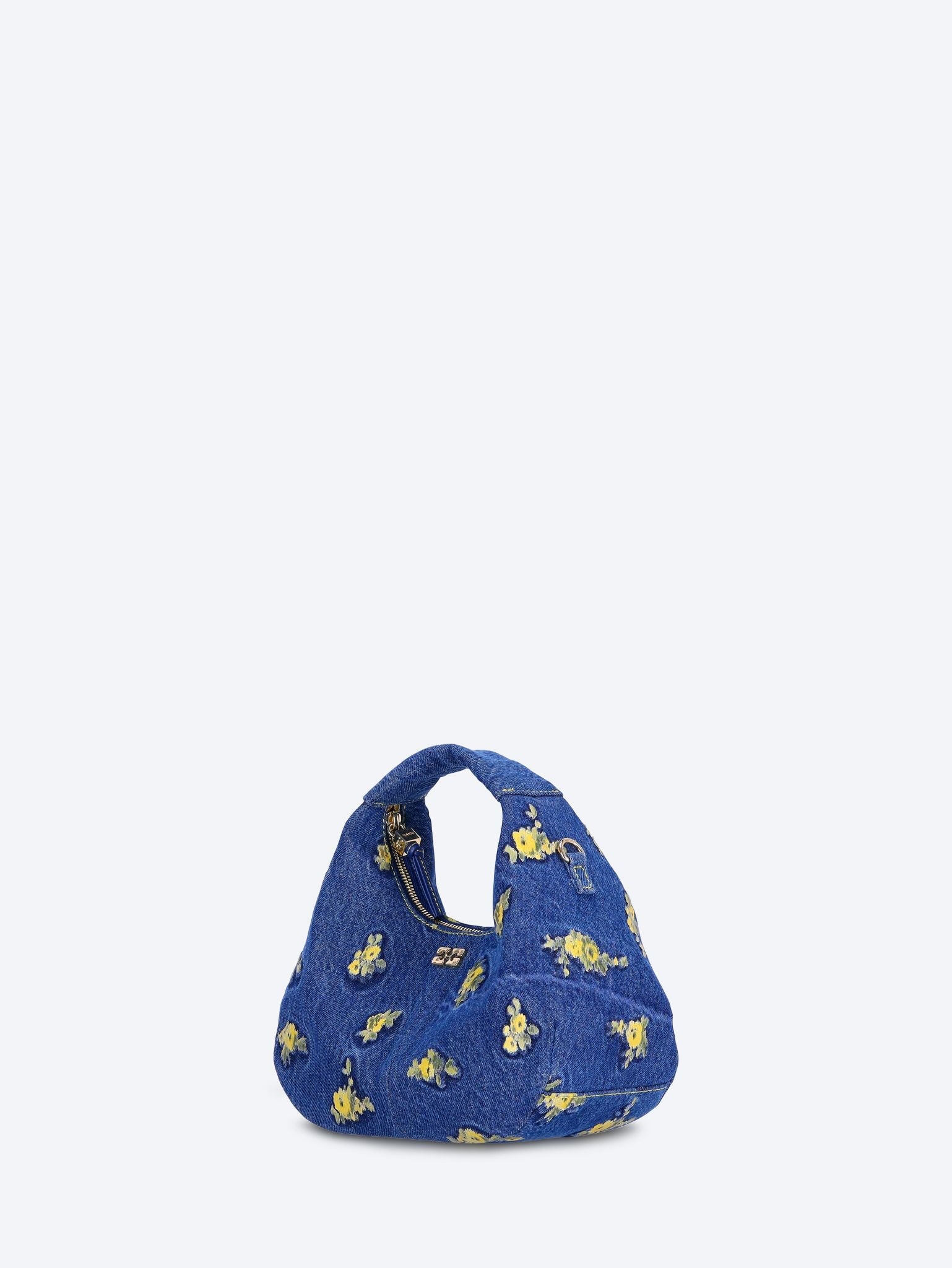 Hobo mini denim flowers debossed bag 2