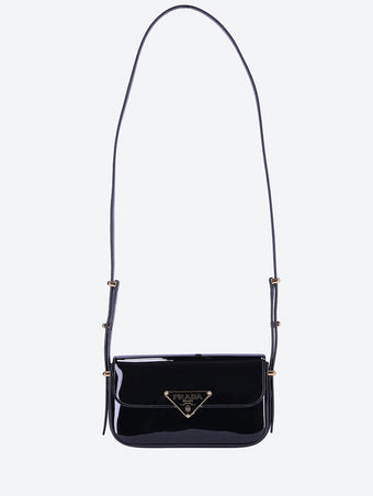 Patent leather shoulder bag with flap