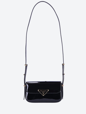 Patent leather shoulder bag with flap