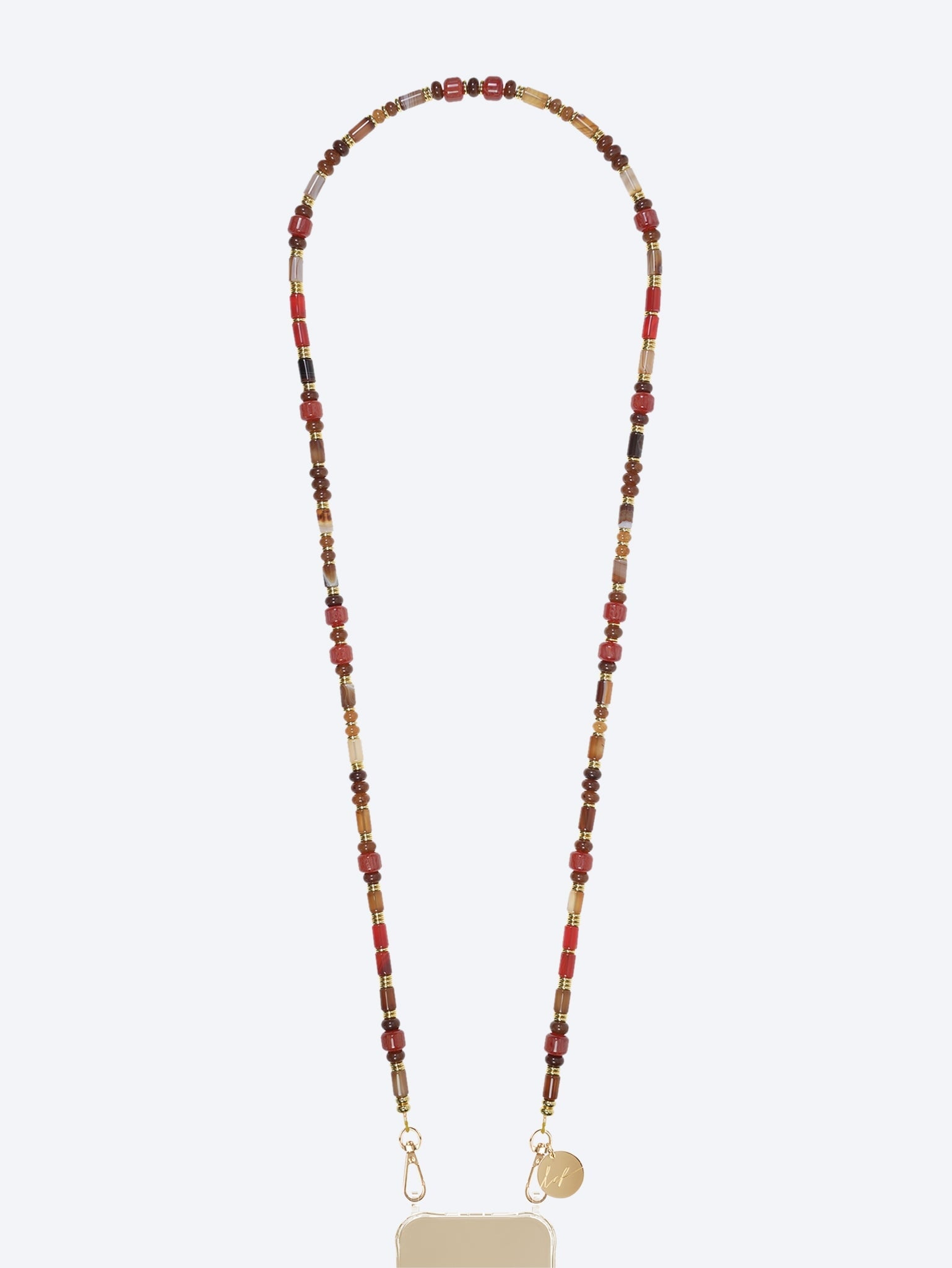 Long jill semi-precious terracotta, burgundy and black pearl chain 120cm 1