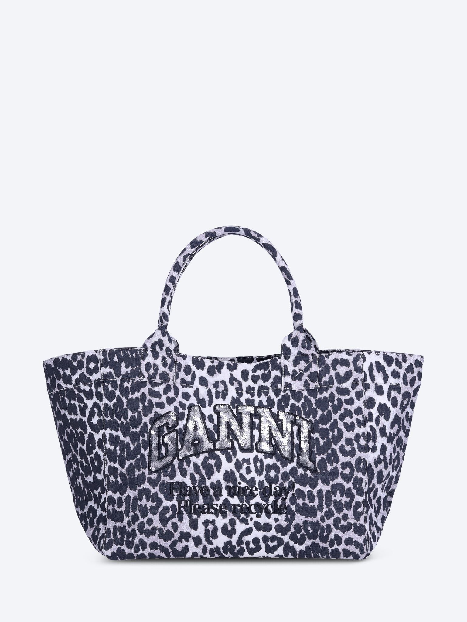 Medium trapeze printed sequin tote bag 1