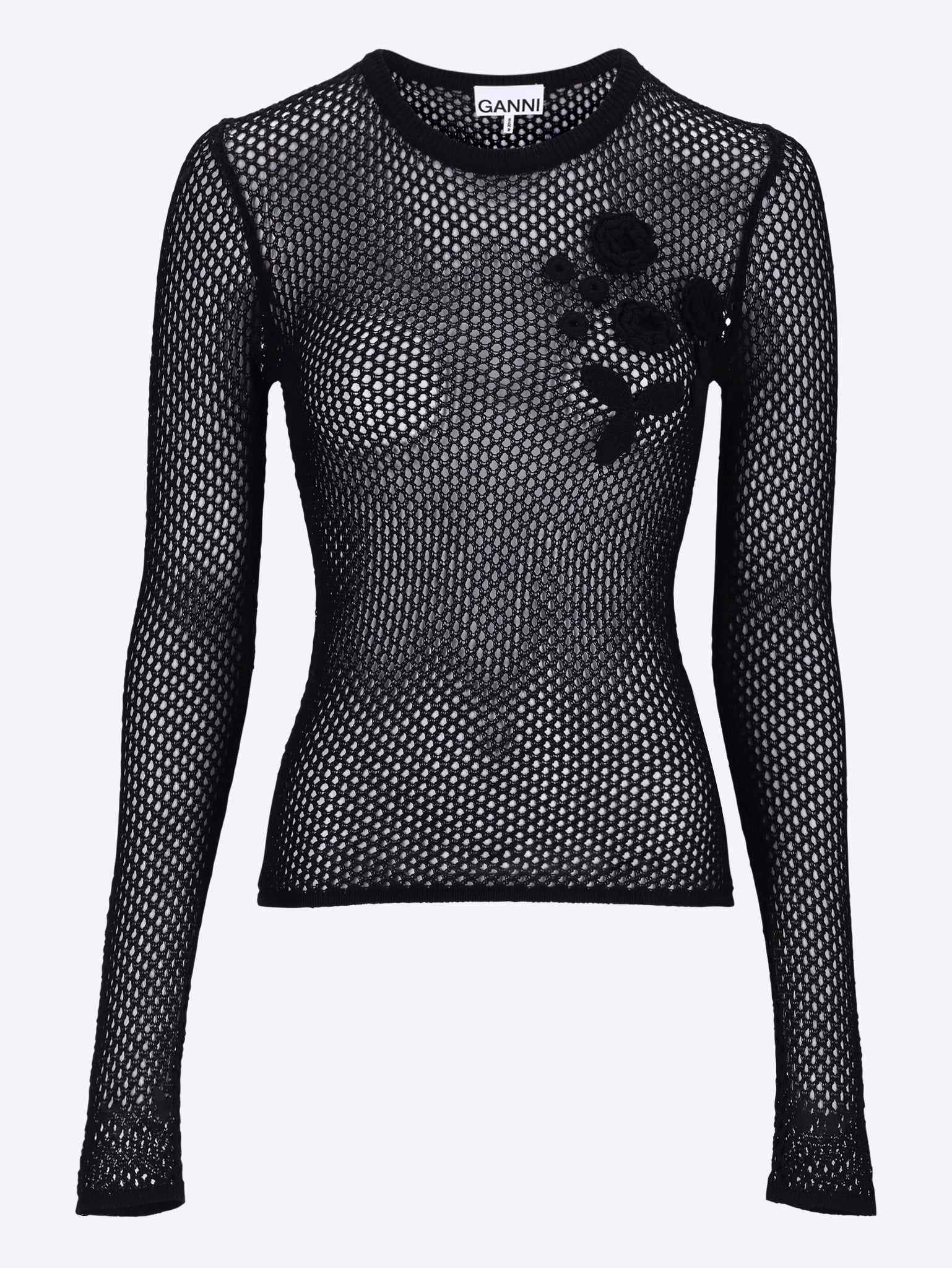 Mercerized cotton mesh pointelle longsleeve top 1