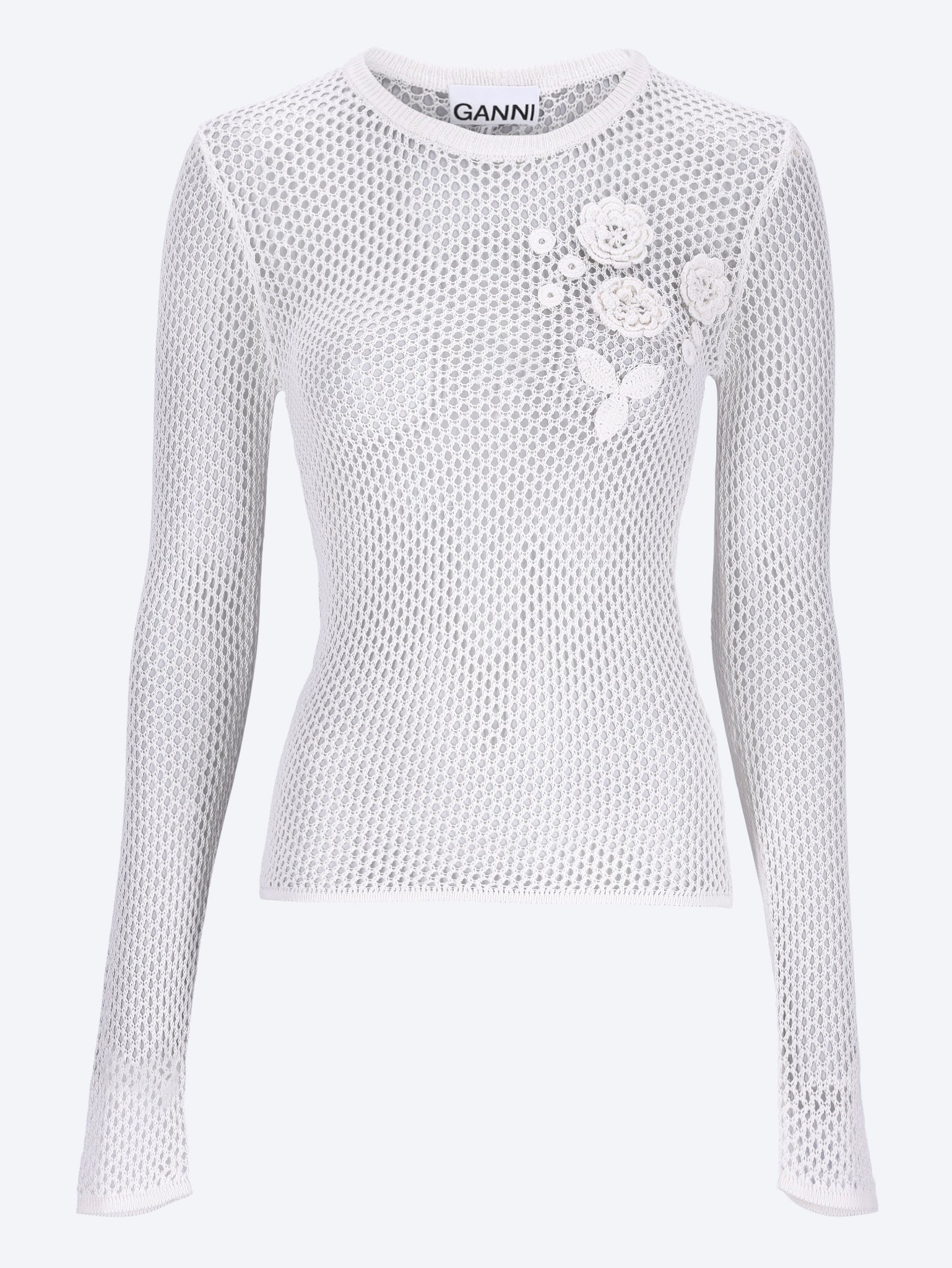 Mercerized cotton mesh pointelle longsleeve top 1