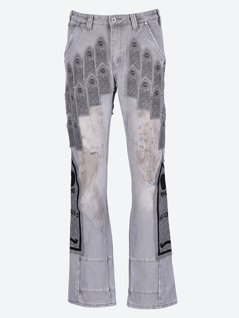 Patched arch embroidered pants 1