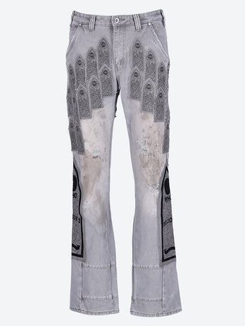 Patched arch embroidered pants