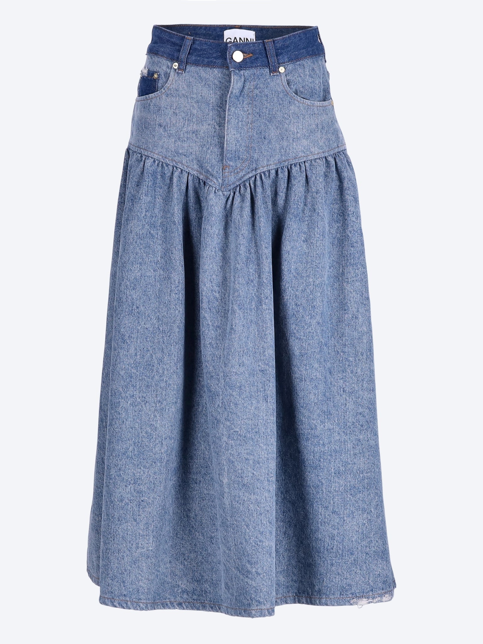 Jupe longue en jean patchwork 1