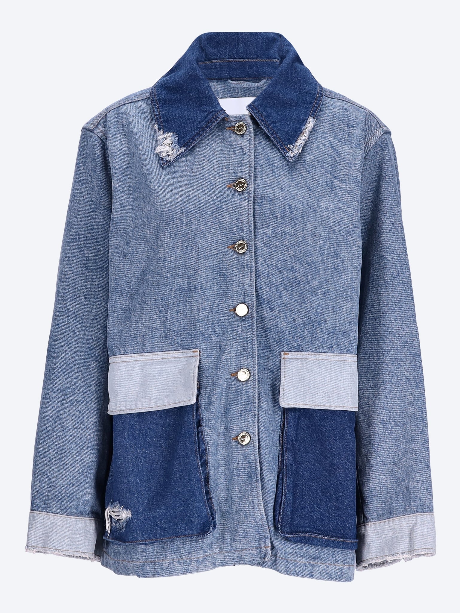 Veste midi en jean patchwork 1