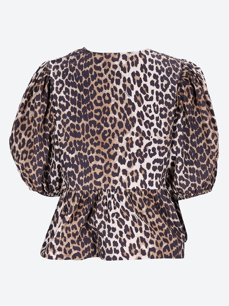 Ganni leopard Printed cotton poplin peplum blouse 2