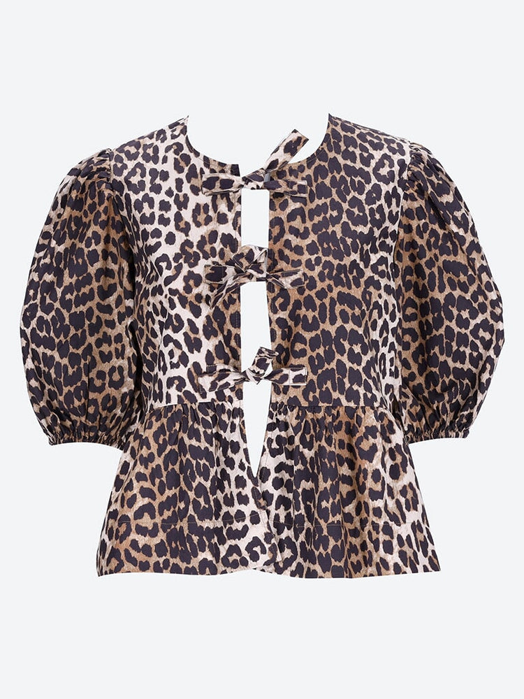 Ganni leopard Printed cotton poplin peplum blouse 1