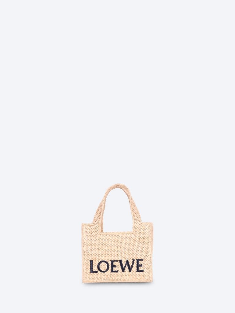 Mini loewe font tote in raffia 1