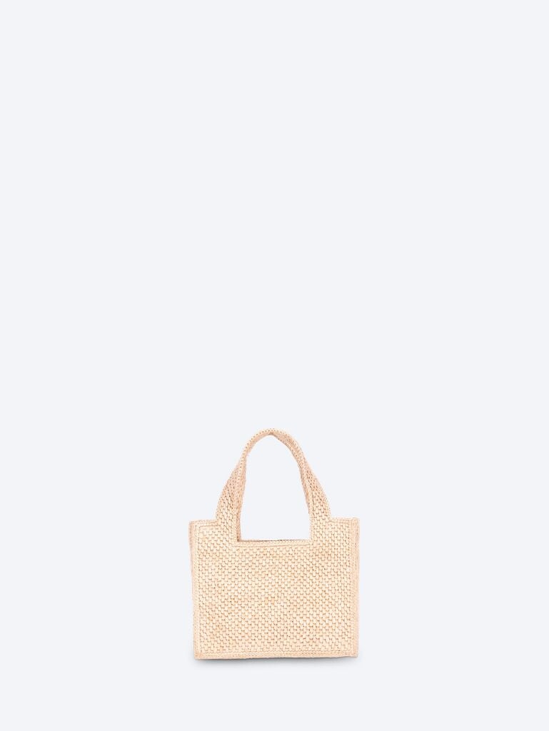 Mini loewe font tote in raffia 4