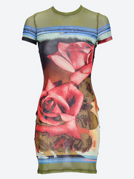 Roses mesh short sleeves dress