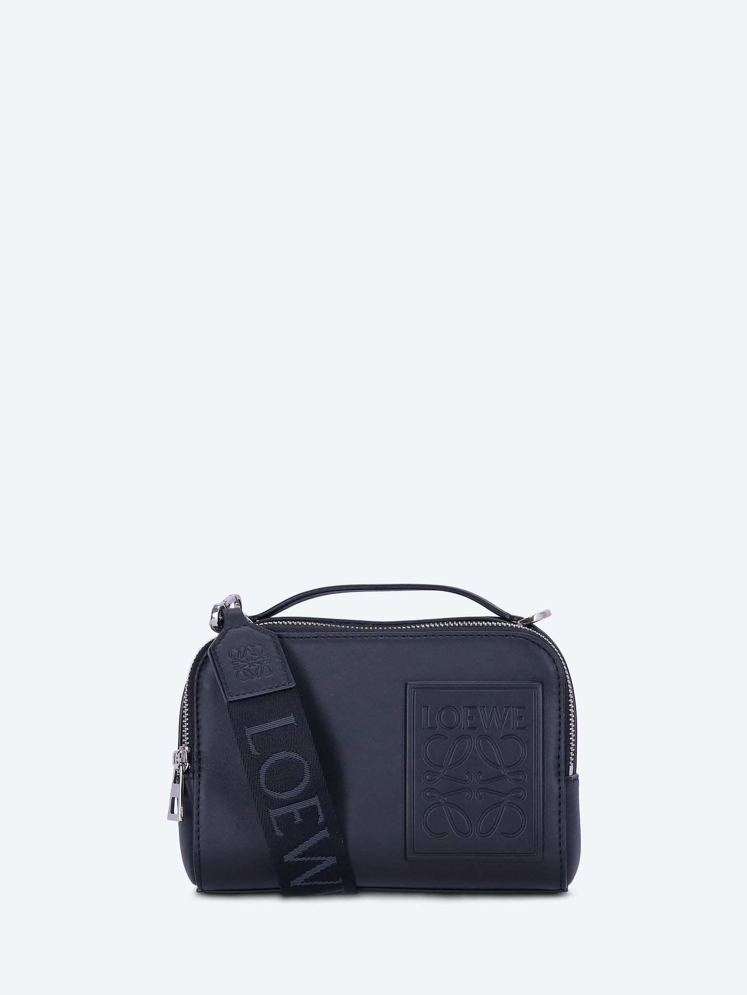Satin leather loewe patch camera bag mini 1