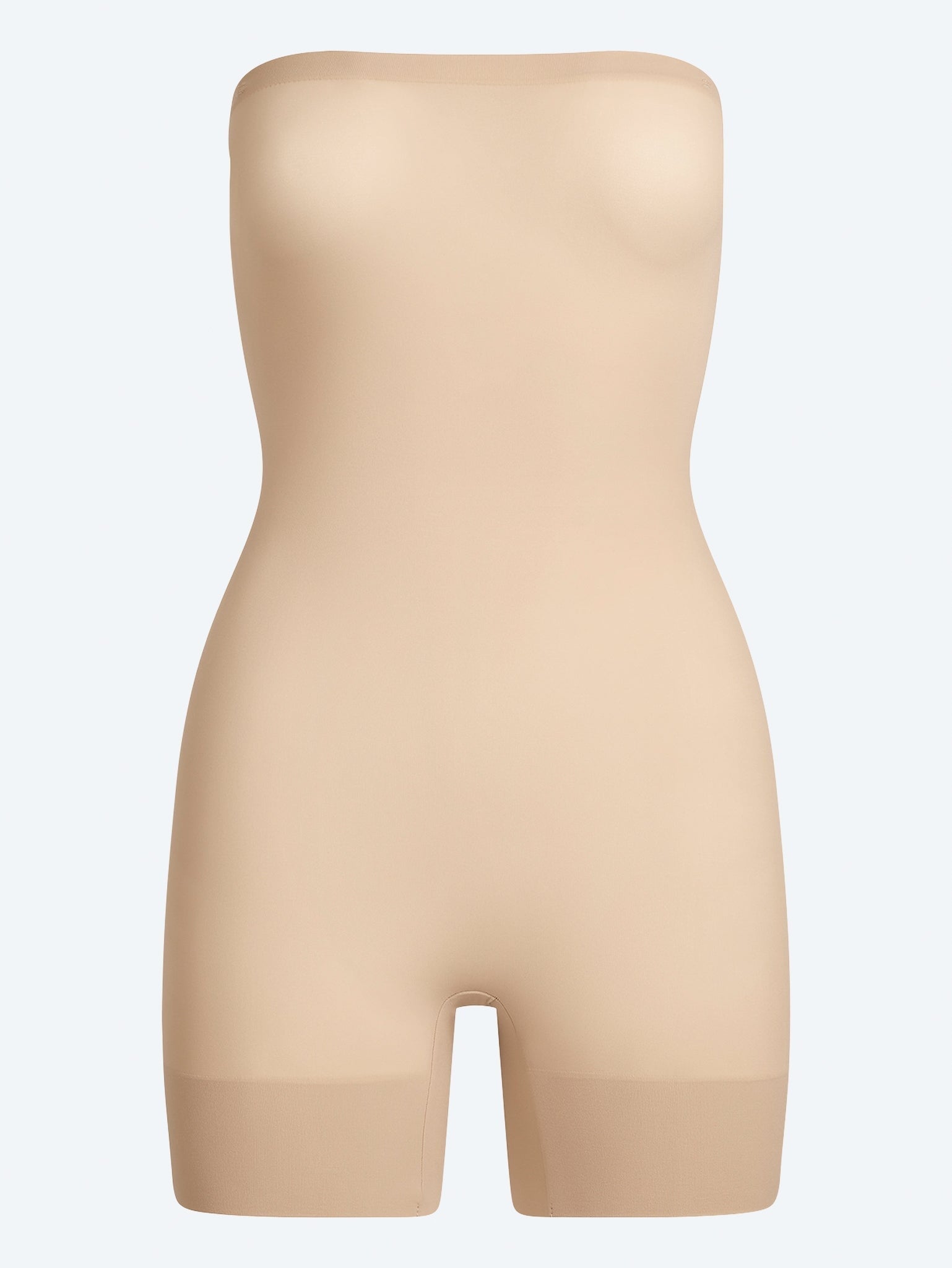 Sheer seamless strapless shortie bodysuit 1