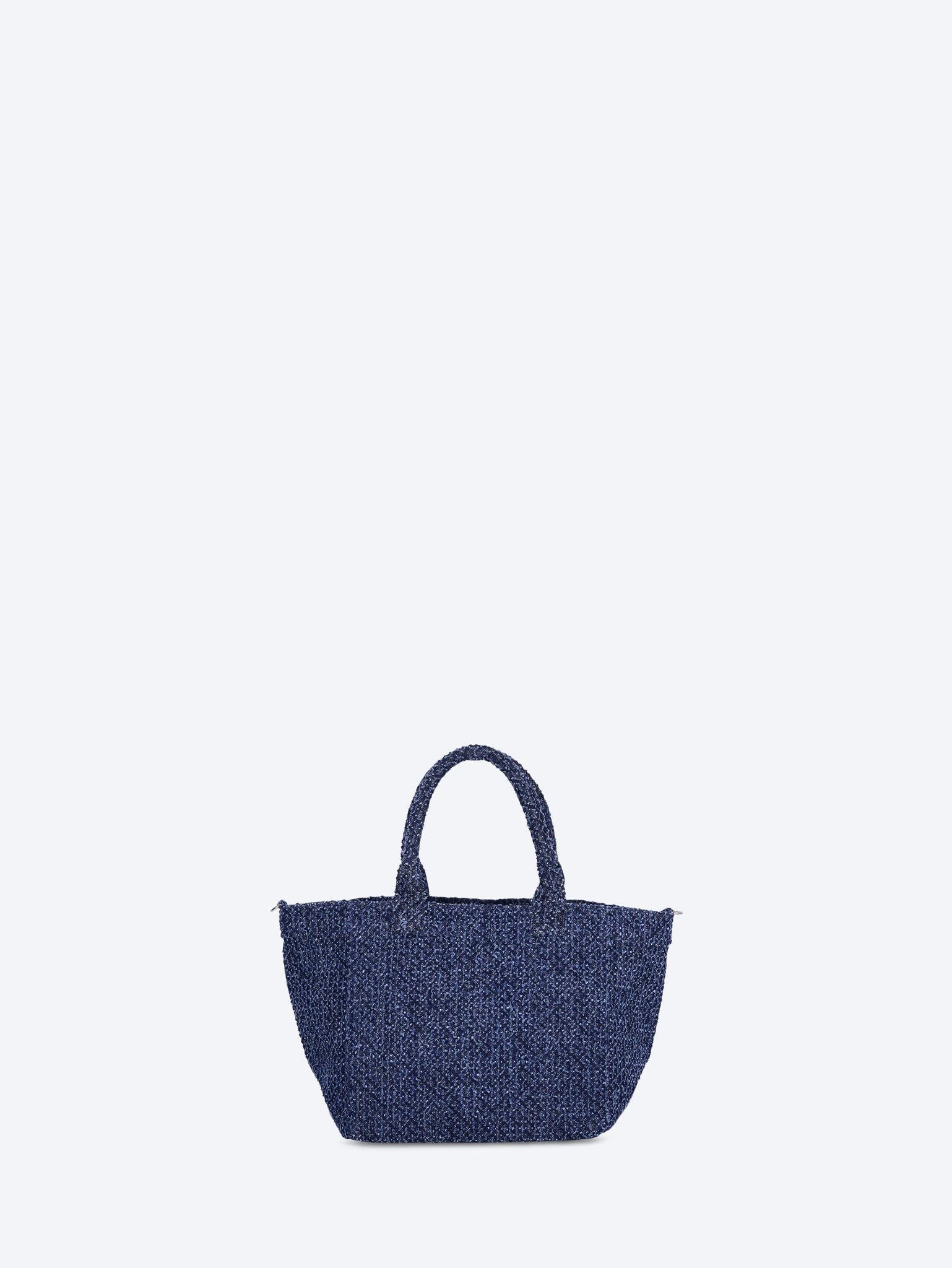 Small trapeze bear tweed denim tote bag 4