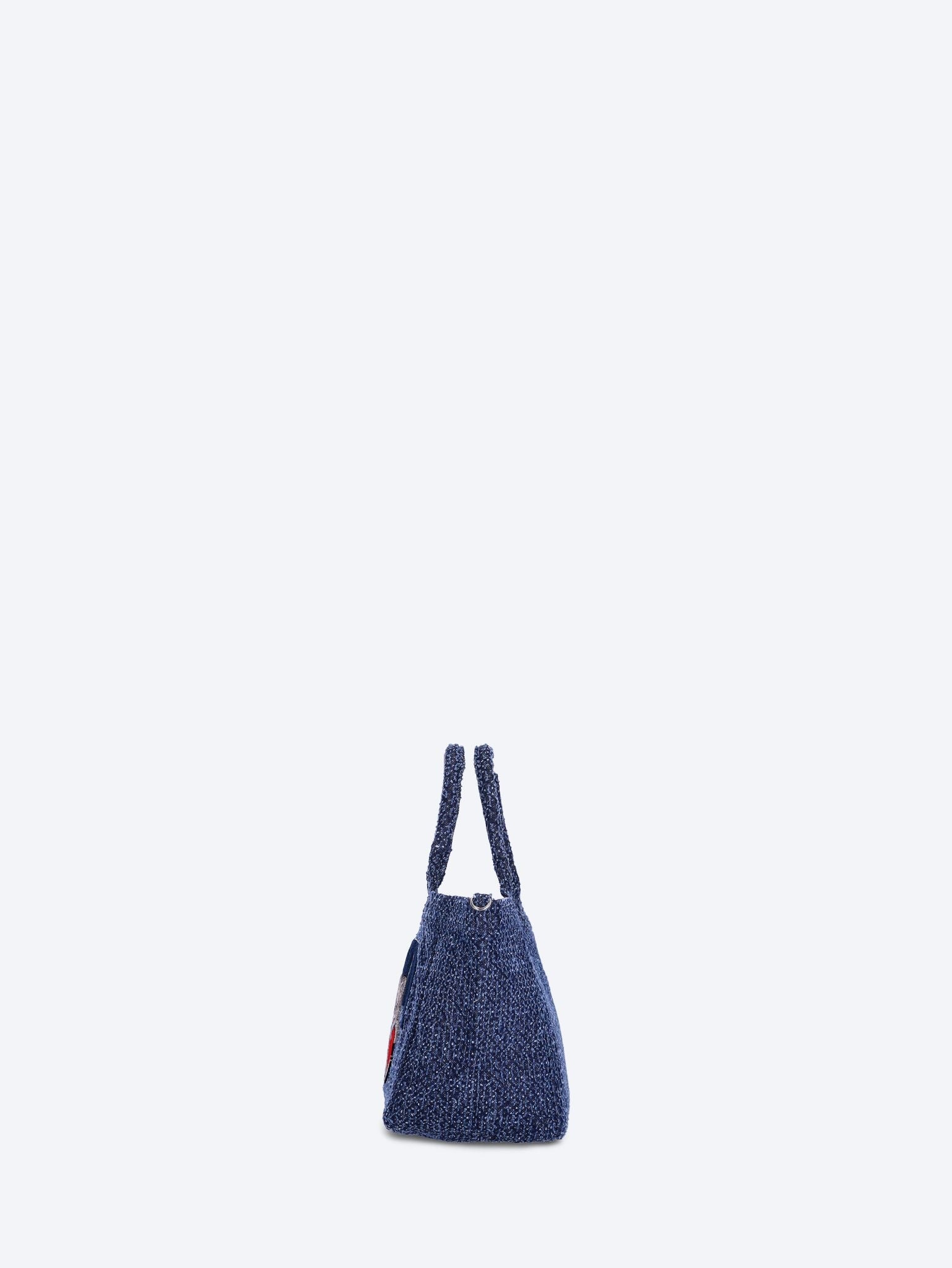 Small trapeze bear tweed denim tote bag 3