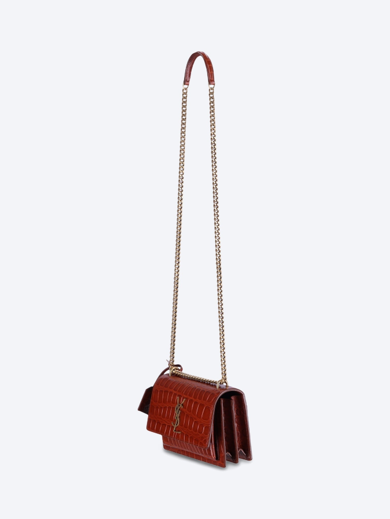 Sunset small in crocodile embossed leather shoulder bag 2