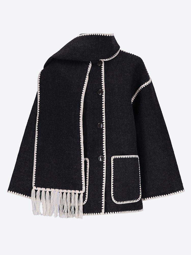 Chain stitch scarf jacket 1