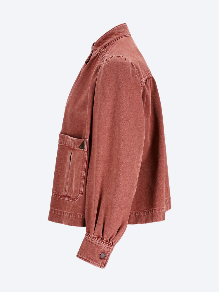 Hochgeschlossene, geraffte Jeansjacke 2