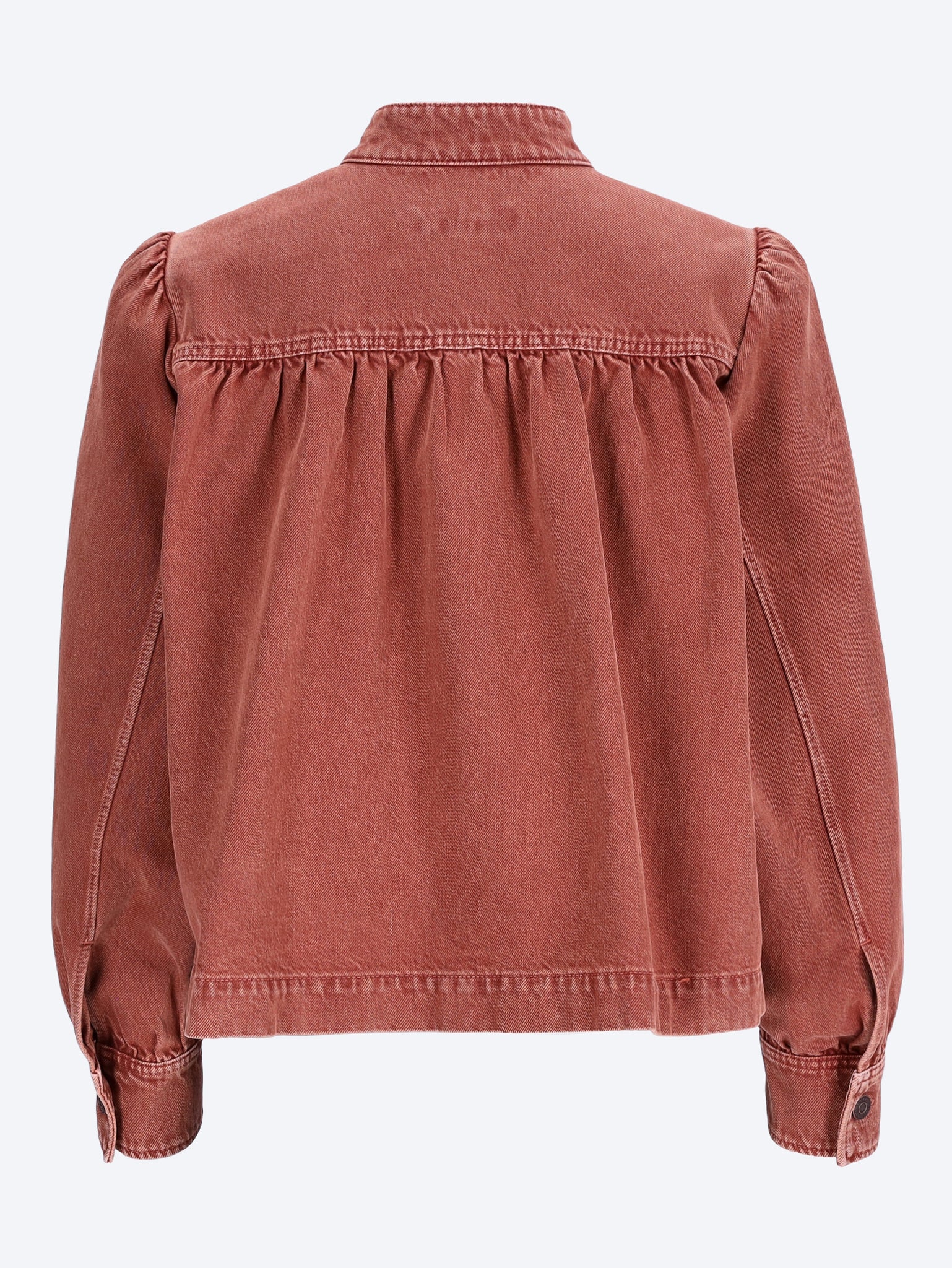 Hochgeschlossene, geraffte Jeansjacke 3