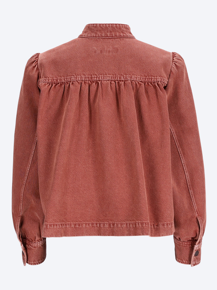 Hochgeschlossene, geraffte Jeansjacke 3