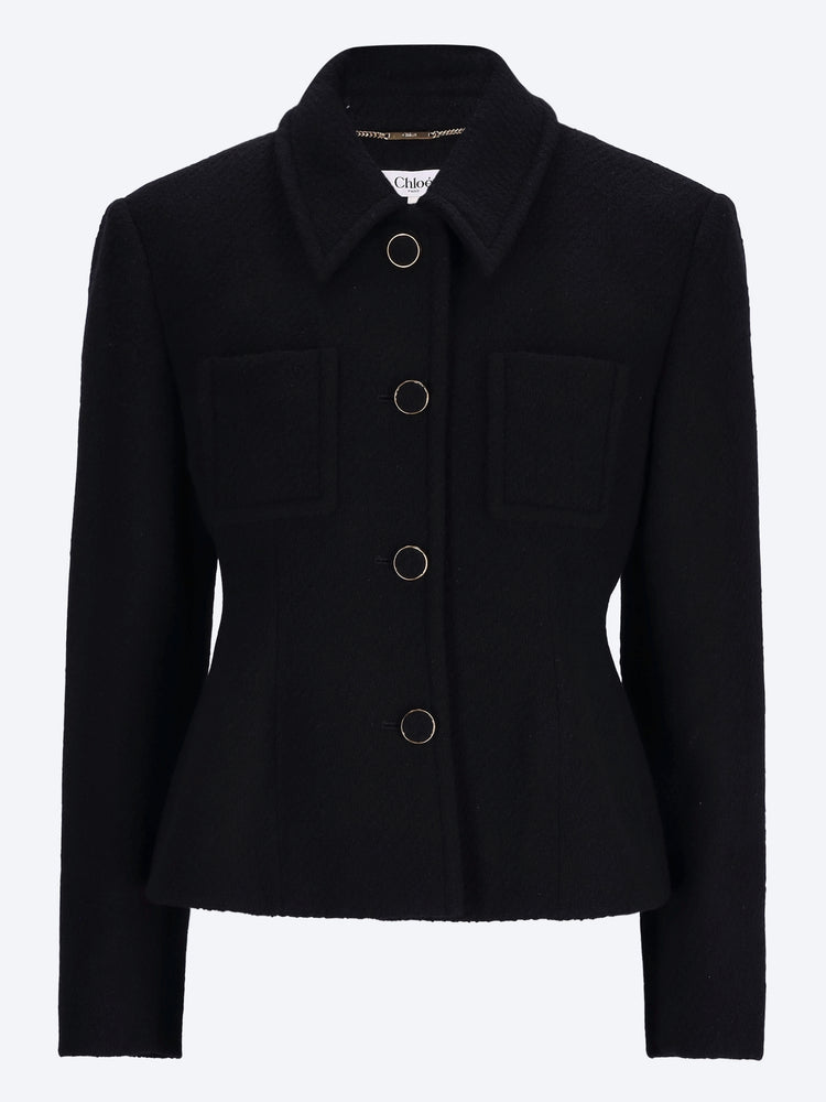 Wool bouclette fitted tailored jacket 1
