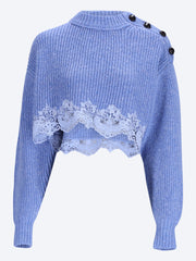 Pull court en maille de laine mérinos et dentelle ref: