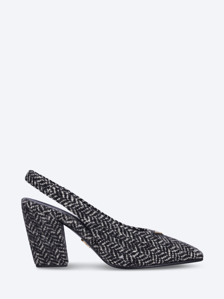 Tweed-Chevron-Pumps mit offenem Absatz 1