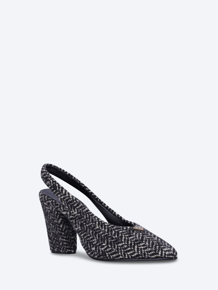 Tweed-Chevron-Pumps mit offenem Absatz 2