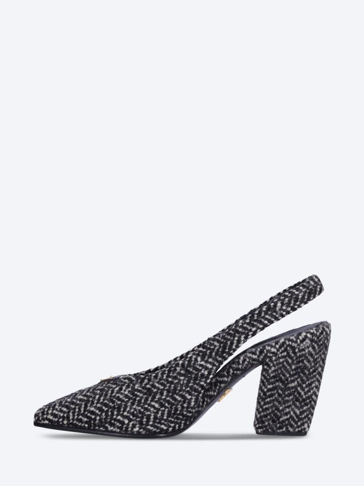 Tweed-Chevron-Pumps mit offenem Absatz 4
