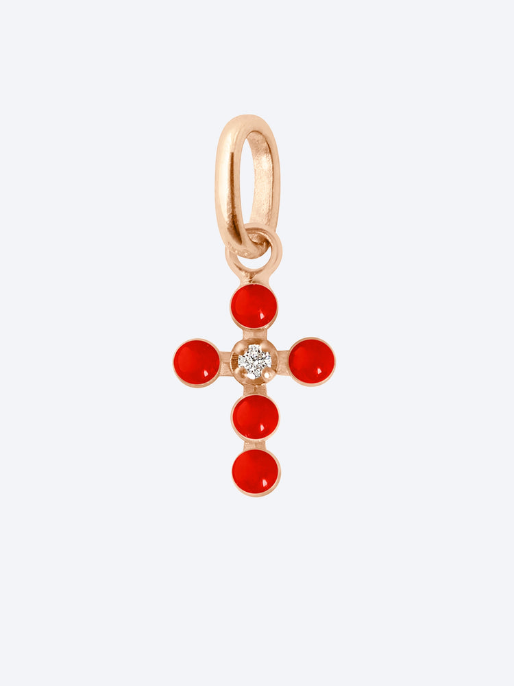 Pendentif oder Rose Diam Croix Perlee Resine Corail 1