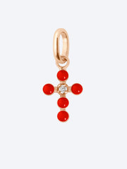 Pendentif oder Rose Diam Croix Perlee Resine Corail ref: