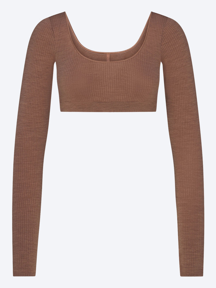 Wool rib long sleeve cropped top 1