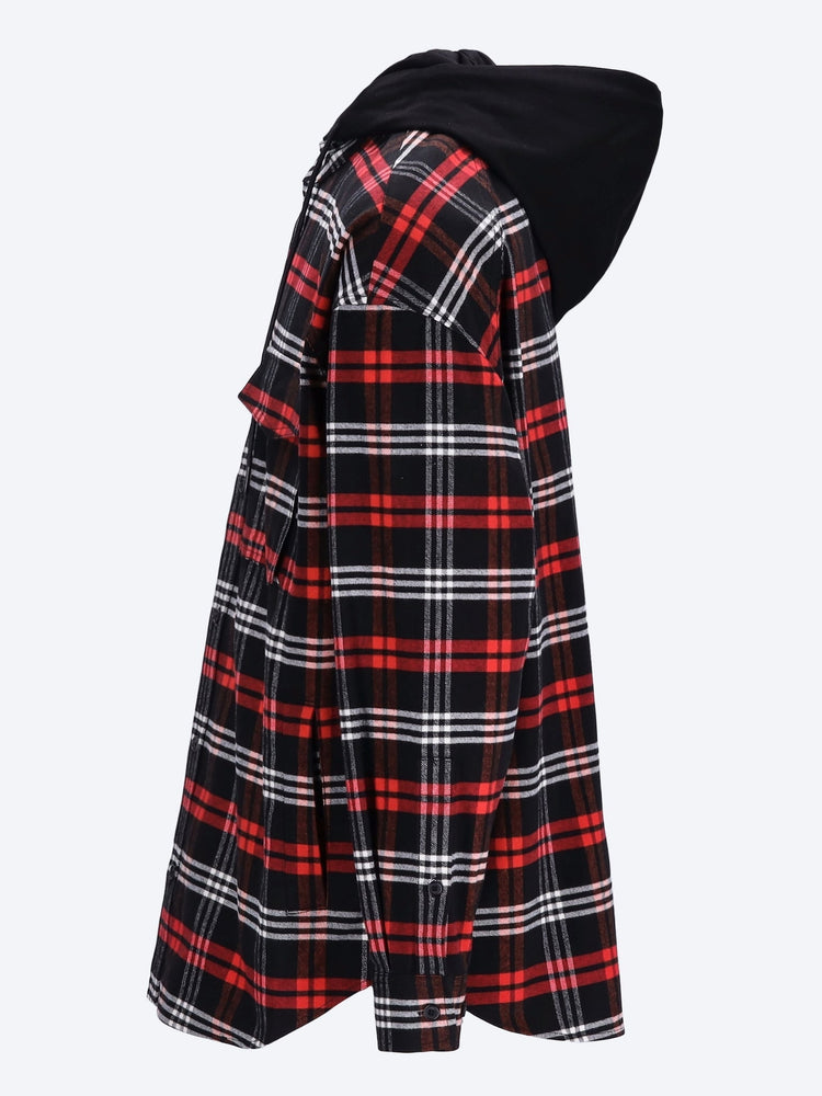 Alpha check hood layered shirt 2