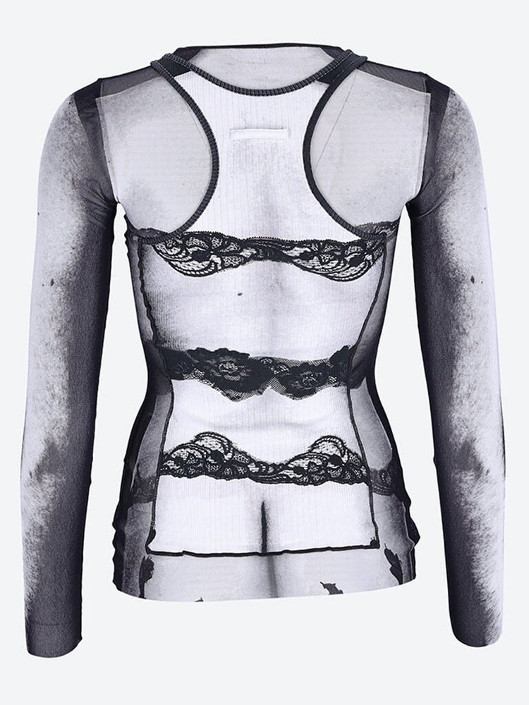 Body lace mariniere printed mesh top 3