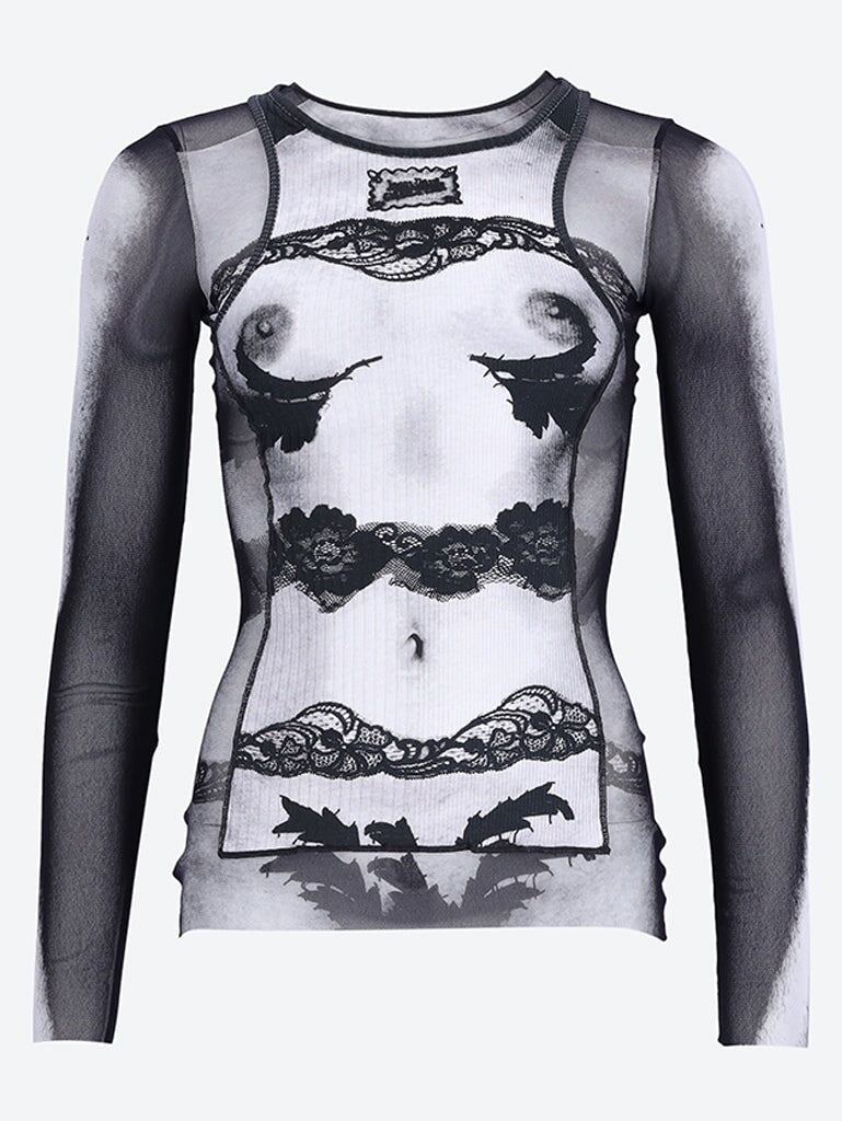 Body lace mariniere printed mesh top 1