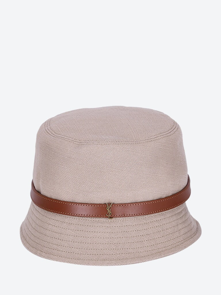 Canvas and leather band bucket hat 1