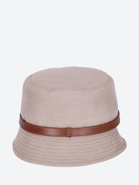 Canvas and leather band bucket hat