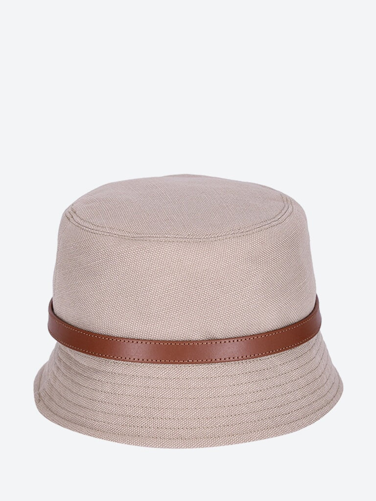 Canvas and leather band bucket hat 2